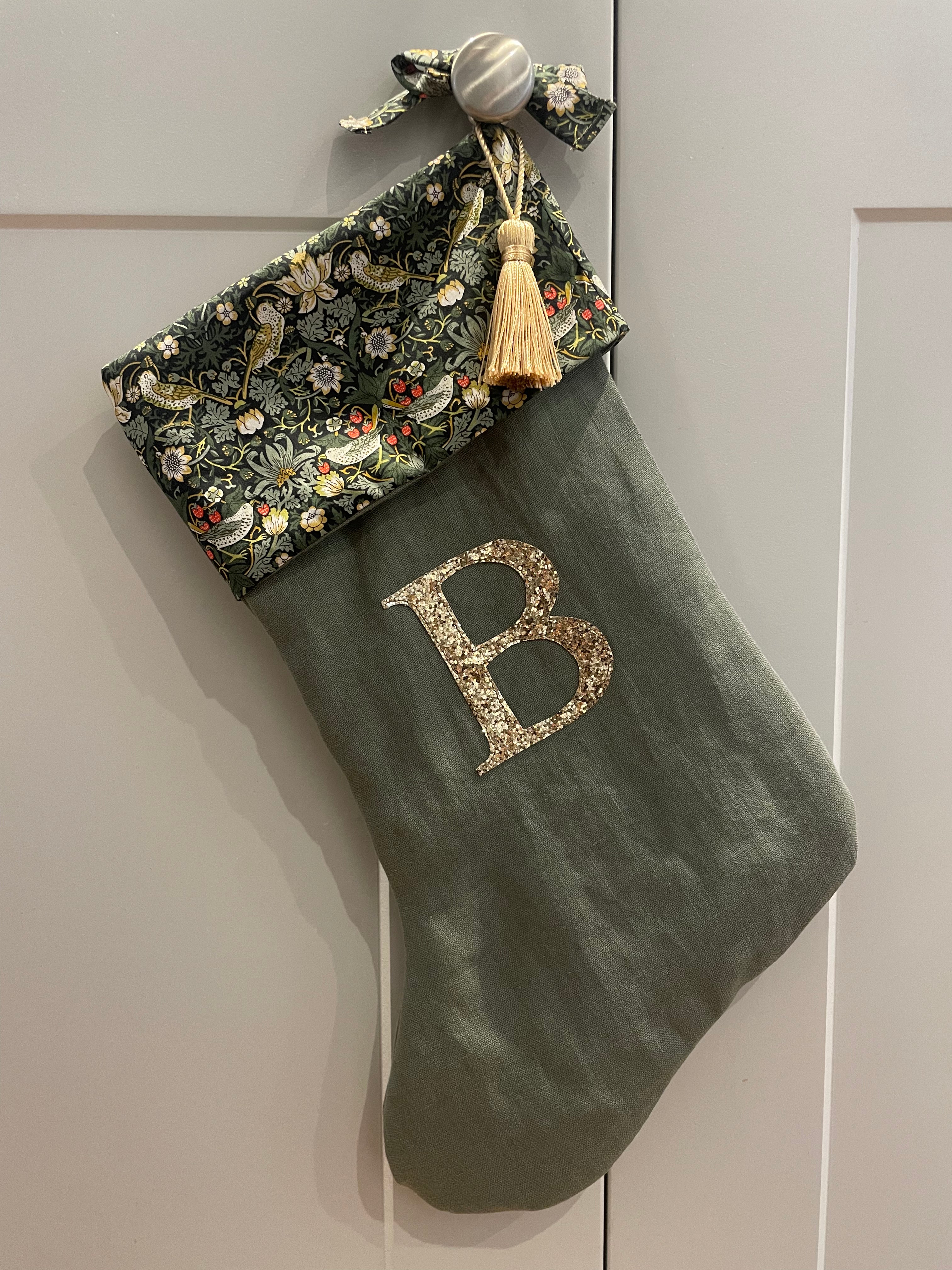 *Pre-order* Liberty & Linen Christmas stocking - Sage