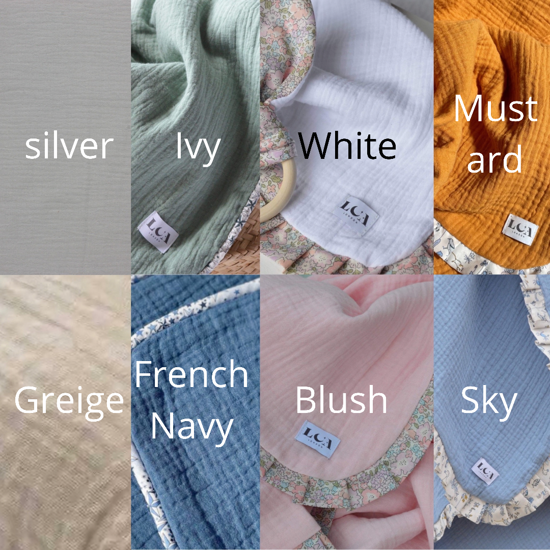 Create your own muslin blanket made with Liberty trim- Sky